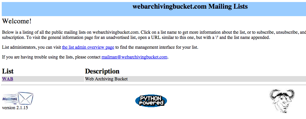 "Web Archiving Bucket" mailing list